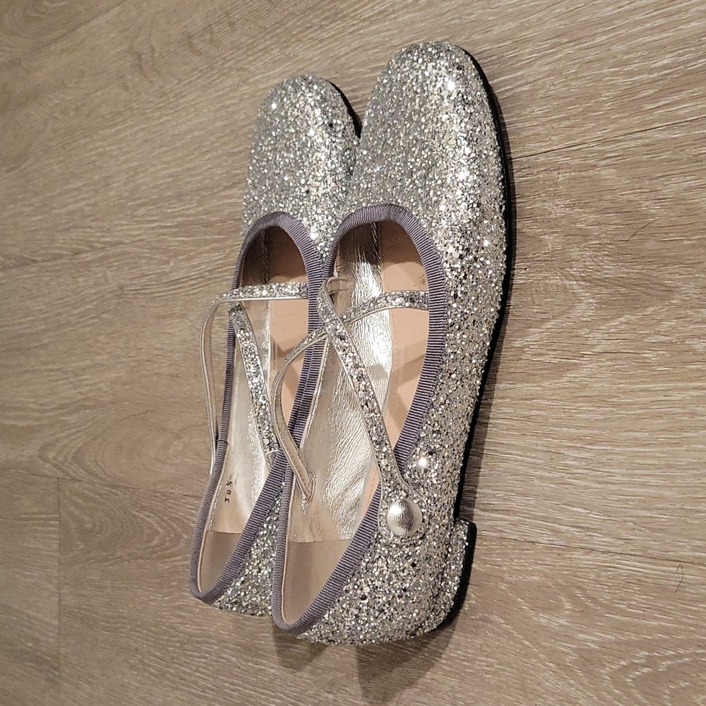Miu Miu Silver Glitter Flats